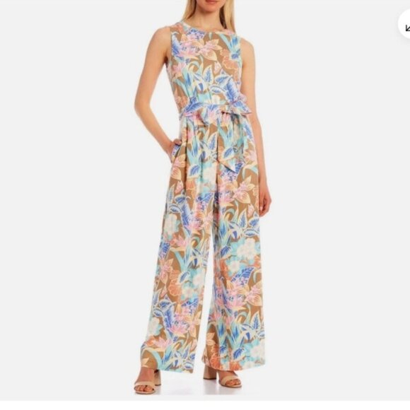 J. McLaughlin Rebekka Floral Print Jumpsuit Sleeveless Stretch Size Medium NWOT - Picture 1 of 13